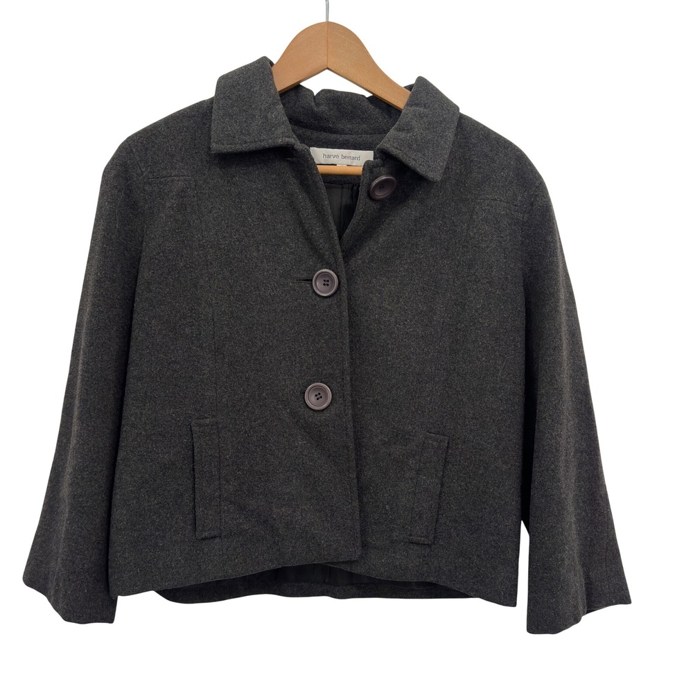 Harve Benard Cropped Jacket Charcoal Gray Wool Cashmere Blend Old Money Size 10